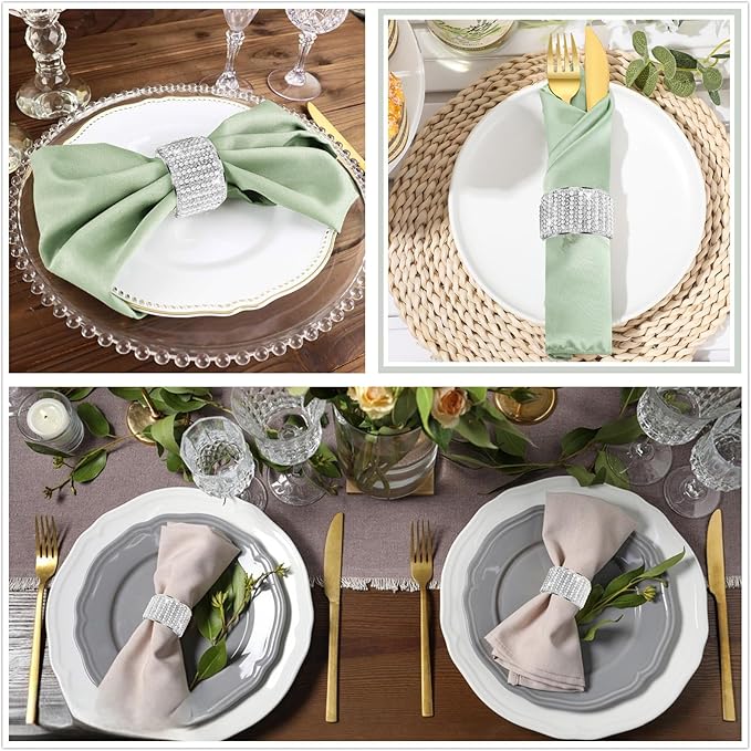 Diamond Pearls12cs Napkin Rings Rhinestone Crystal Glass Framed Napkin Holder Handmade Serviette Buckles for Christmas, Easter, Thanksgiving Day Wedding Banquet Home Party Decoration Dining Table