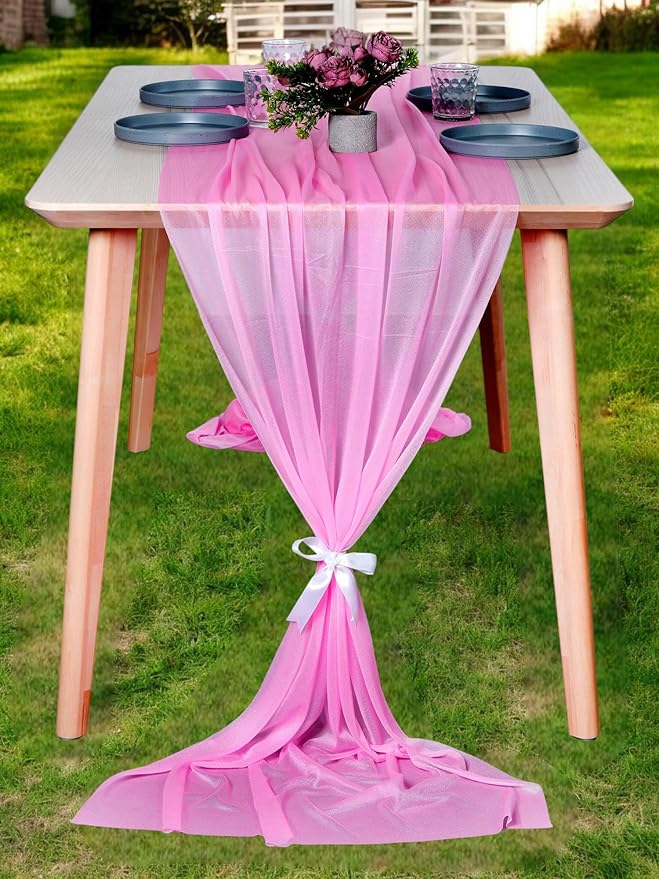 MDS Halloween Chiffon Table Runner - 12 Pack, 29 x 170 Inches, 14ft Each - Sheer Spooky Table Runners for Haunted House Parties, Trick-or-Treat Tables, Witchy Décor, Wedding & Events - Bubblegum Pink