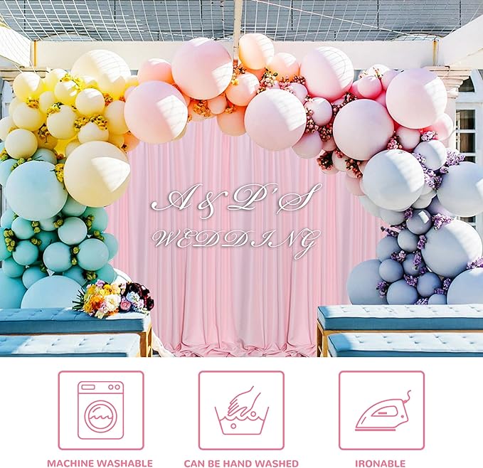 MEETSKY Pink Backdrop Curtain for Parties Baby Shower Pink Photo Curtains with Rod Pockets Backdrop Drapes Privacy Fabric Decoration for Wedding Birthday Gril Party Home Decor, 5ft x 8ft, 2 Panels