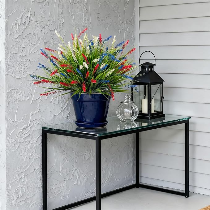 Artificial Plants Greenery: 12 Monkey Grass Bundles in Red, Blue and White