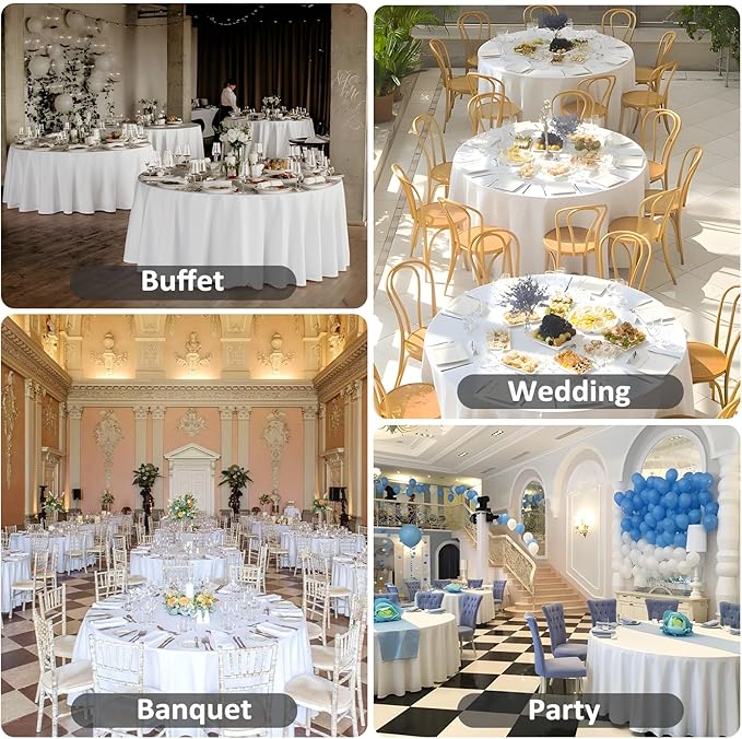 8 Pack White Round Tablecloth 108 Inch White Table Cloth Stain and Wrinkle Resistant Round White Tablecloths Reusable and Washable Polyester Fabric Table Covers for Buffet Wedding Party and Banquet