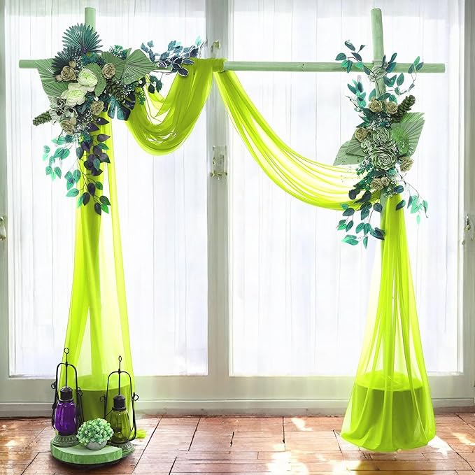 MDS Halloween Chiffon Draping Fabric - 2 Panel, 30" Wide x 30ft Long - Sheer Spooky Arbor & Canopy Drapery for Haunted House Backdrops, Party Ceilings, DIY Costumes & Themed Events - Parrot Green