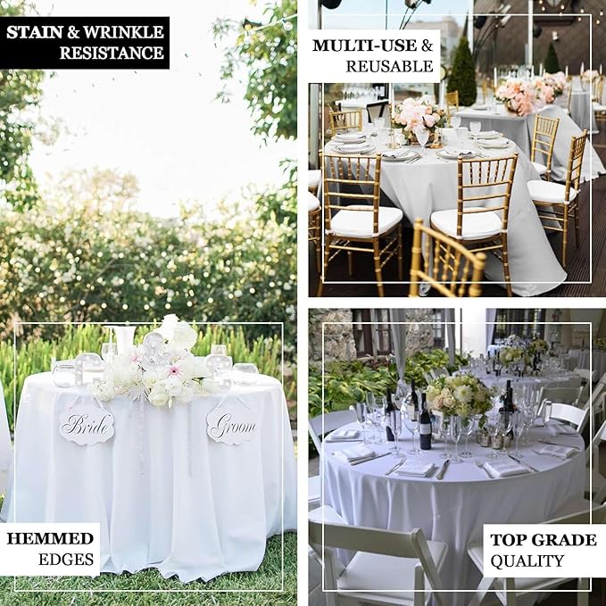Efavormart Round Tablecloth, 108 Inch Stain & Wrinkle Resistant Washable Table Cloth, Decorative Polyester Fabric Table Cover for Banquet, Wedding, Dining- Silver
