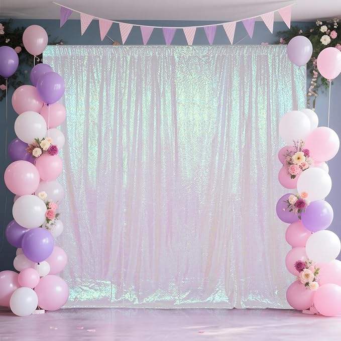 SquarePie Sequin Backdrop Curtain Not See Through Thick Glitter Background for Party 8FT x 10FT Iridescent