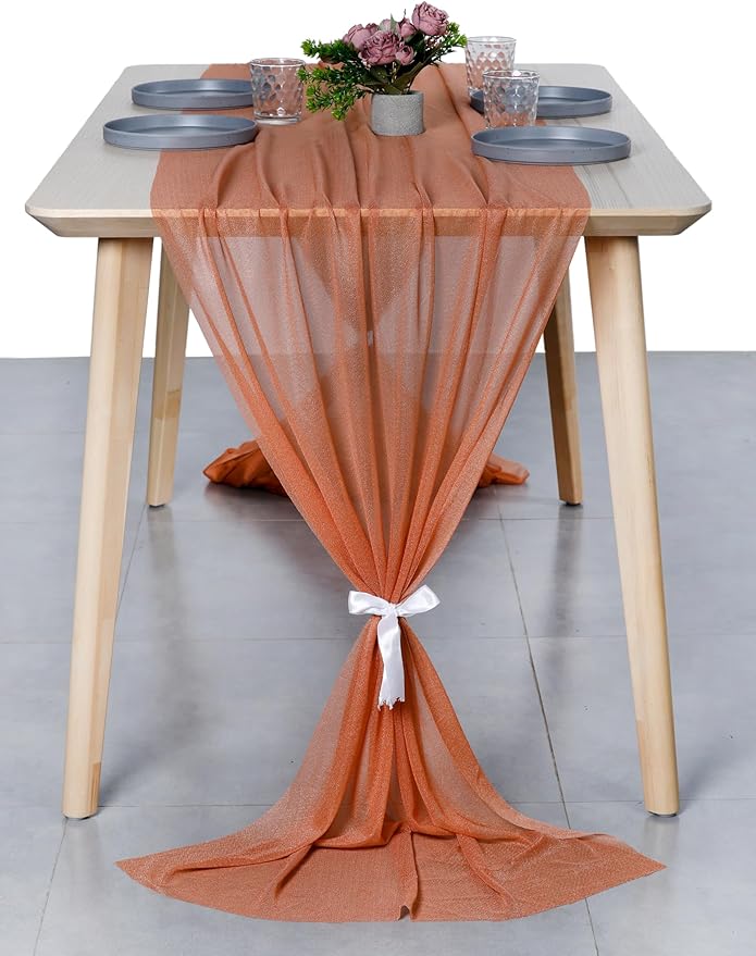 MDS Halloween Chiffon Table Runner - 1 Pack, 29 x 170 Inches, 14ft Each - Sheer Spooky Table Runners for Haunted House Parties, Trick-or-Treat Tables, Witchy Décor, Wedding & Events - Coral Peach