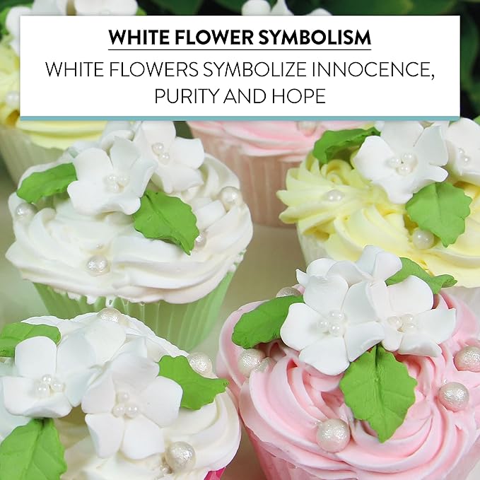 Edible Cake Toppers: 24 White Gumpaste Flowers and Leaves, Small Size