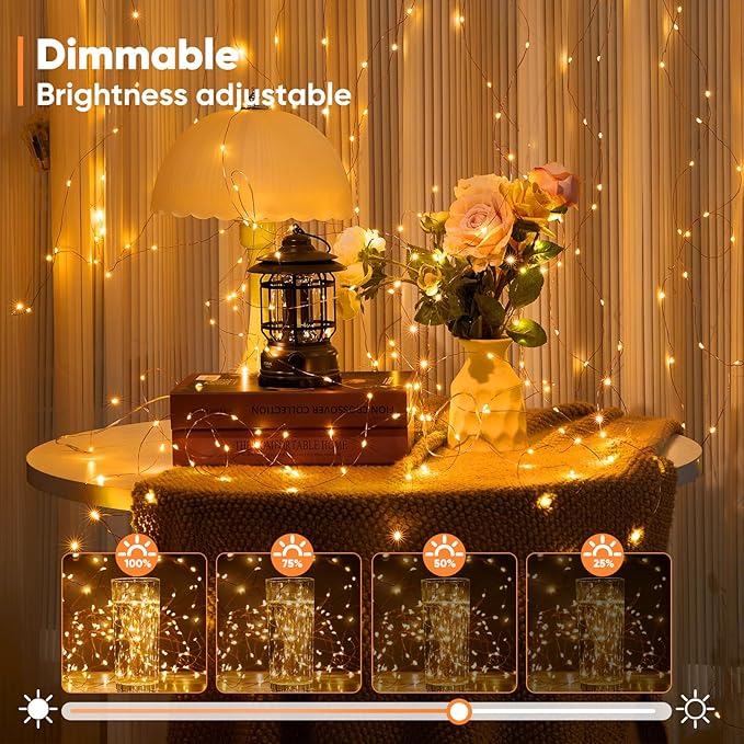 4 Pack 16.4 Ft. Battery Operated Outdoor String Lights with Remote & Timer, LED Warm White Fairy Lights, Waterproof Twinkle Lights for Bedroom, Dorm, Mason Jar, Wedding, Party, Christmas