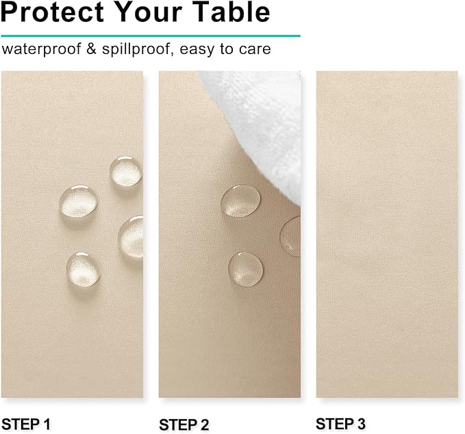 Hiasan Waterproof Tablecloth Rectangle - Washable Fabric Table Cloth for Dining Room Kitchen Birthday Party and Outdoor Use, Beige, 54 x 108 Inch