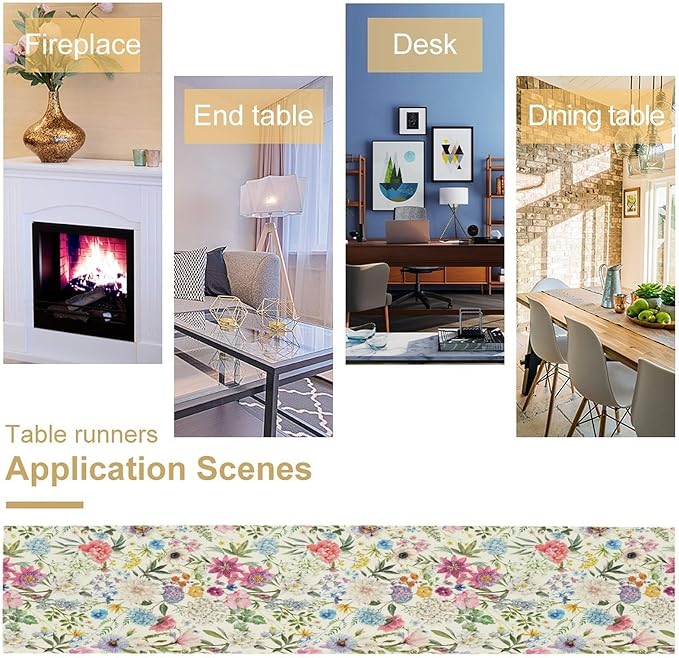 Floral Table Runner Watercolor Peony Rose Flower Kitchen Table Decoration for Indoor and Outdoor Wedding Party 13x70 Inch