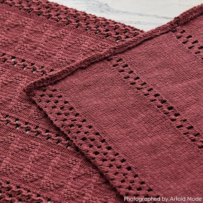 Artoid Mode Red Farmhouse Woven Rustic Hollow Table Runner, Seasonal Holiday Hollow Kitchen Dining Table Decoration for Home Party Decor 12x48 Inch