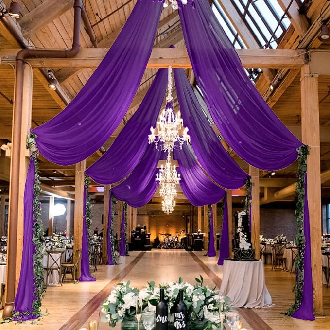 MODFUNS Ceiling Drapes for Parties Royal Purple Wedding Arch Draping Fabric 5x20ft 6 Panels Chiffon Fabric Drapes Ceiling Decor Sheer Curtains Bed Canopy for Bedroom Wedding Decor