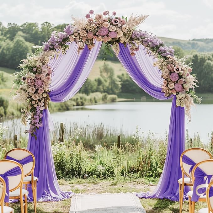 Wokceer Wedding Arch Draping Fabric 6 Panels 28.7" x 20FT Lavender Purple Sheer Fabric Backdrop Arch Draping Fabric for Wedding Ceremony Birthday Party Bridal Shower Decoration