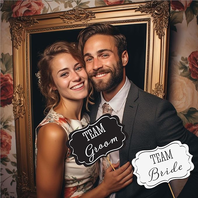 Paper Wedding Photobooth Props, 30 Pieces with Real Glitter and 8x10 Sign