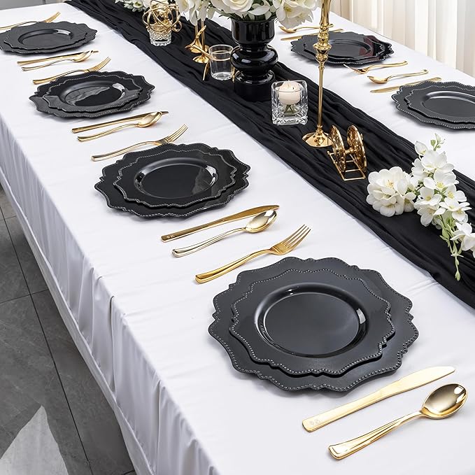 Black Disposable Plastic Dinner Plates, 9.5 Inch, 100 Count
