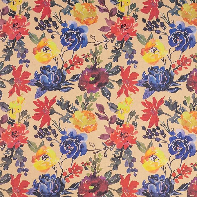 RUSPEPA Watercolor Floral Wrapping Paper, 17 Inches x 16. 4 Feet, Mini Roll, Flower Kraft Wrapping Paper Roll for Women, Girls, Spring, Birthdays, Baby Shower and Bridal Shower
