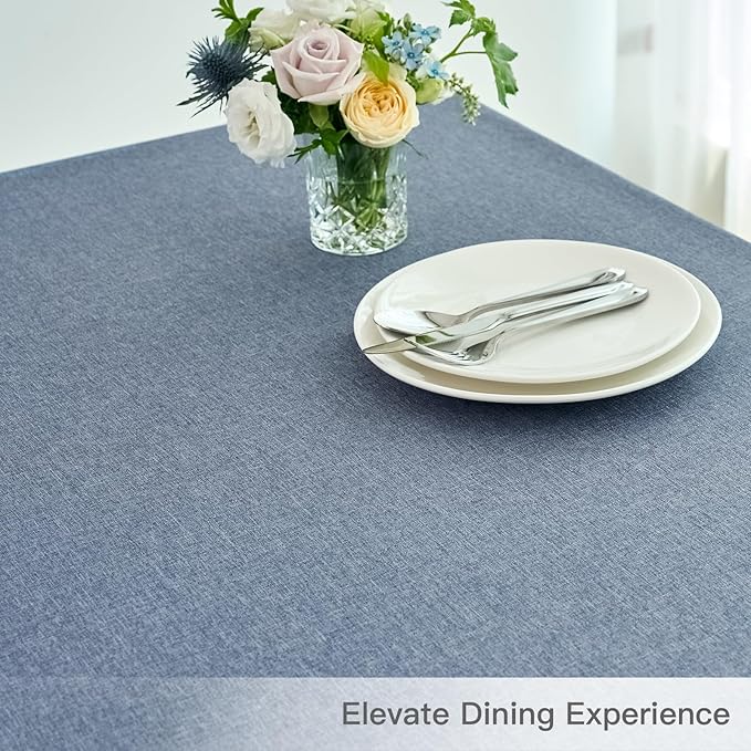 maxmill Linen Texture Tablecloth Water Resistant Antiwrinkle Spillproof Wipeable Washable Soft Fabric Table Cloth for Dining Room, Buffet Banquet Party Holiday, Rectangular 60 x 108 Inch, Demin Blue