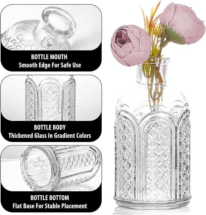 Glass Bud Vase Set of 12, Clear Bud Vases in Bulk, Small Flower Vases for Table Centerpieces, Mini Vintage Vases for Rustic Wedding Party, Bridal Shower, Home Decoration (12 Pack)