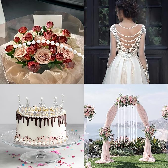 Pearls String Beads 33 Feet Crafts Faux Pearl Roll for Christmas Garland Flowers Wedding Party Jewelry Decoration(5mm White)