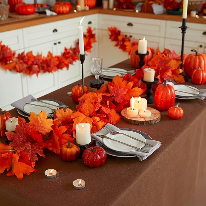 PARTY JOY 6PCS Orange Leaf Garland, 5.6Ft Halloween Garland Artificial Maple Leaf Autumn Hanging Fall Vines Thanksgiving Decorations Fall Decor
