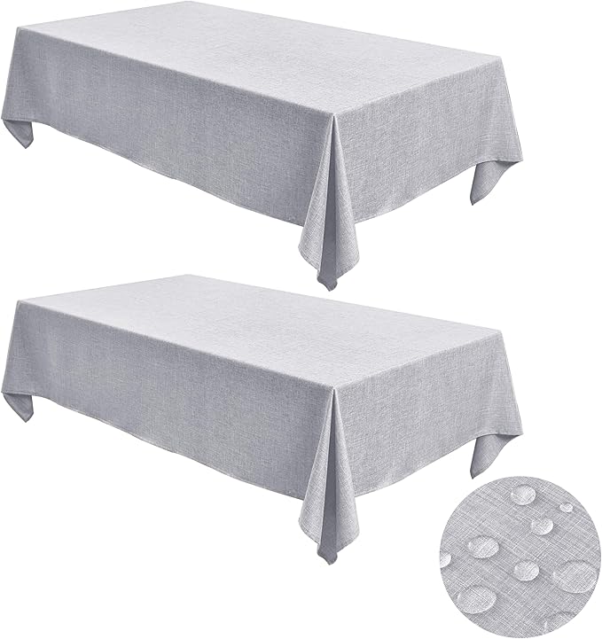 Fitable Faux Linen Tablecloths for Rectangle Tables: Water & Stain Resistant Farmhouse Table Cloth, Washable Burlap Textured Table Covers for Kitchen Dining Party(2 Pack, 60x120 Inch, Light Grey)