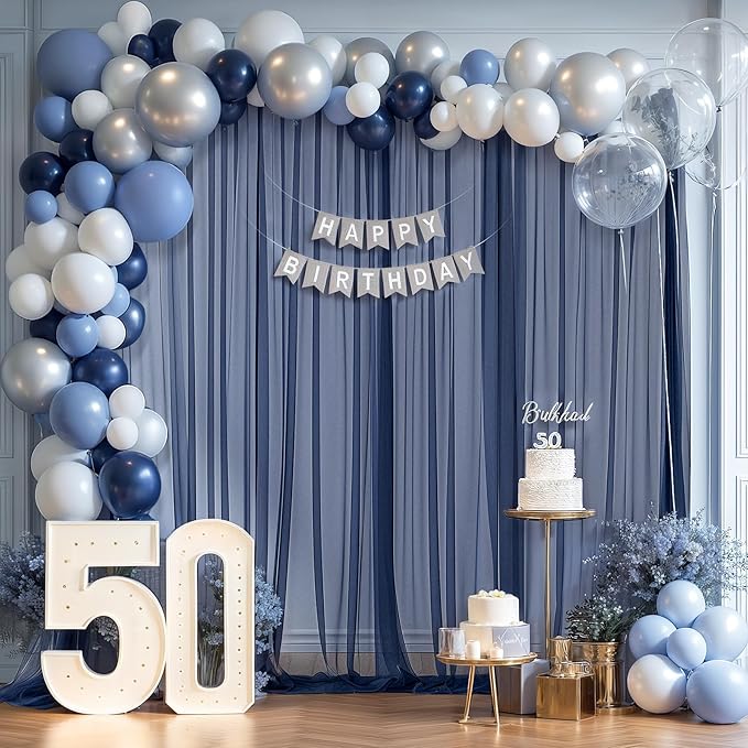 20ft X 10ft Navy Blue Tulle Backdrop Curtain for Parites, Sheer Backdrop Curtains Fabric Drapes for Wedding Ceremony Arch Party Stage Decorations