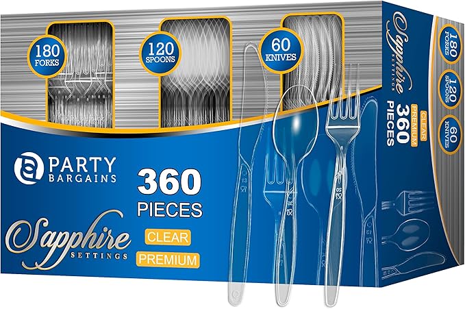 Plastic Cutlery Set, 360 Pieces in Sapphire for Parties