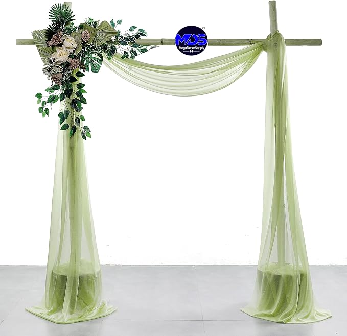 MDS Halloween Chiffon Draping Fabric - 2 Panel, 30" Wide x 50ft Long - Sheer Spooky Arbor & Canopy Drapery for Haunted House Backdrops, Party Ceilings, DIY Costumes & Themed Events - Sage Green