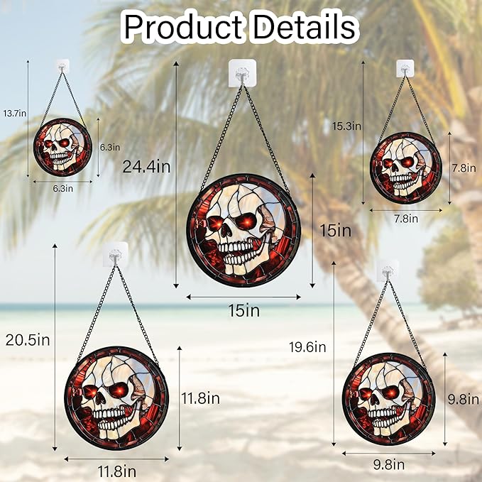 Stained Glass Window Hanging - Halloween Decorations White Skeleton Suncatcher for Doors Garden Indoor Spooky Funny Red Sun Catchers Gothic Decor Horror Gifts for Women Men Friend 11.8 in