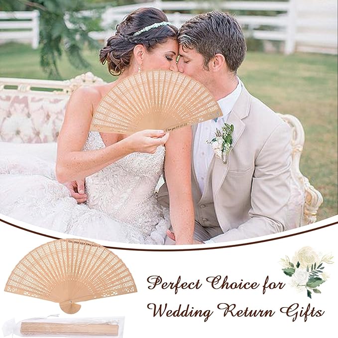 50Pcs Personalized Folding Hand Fans Custom Engraved Summer Wedding Fans,Personalized Wooden Fan Party Favor Bridal Shower Gifts for Guests