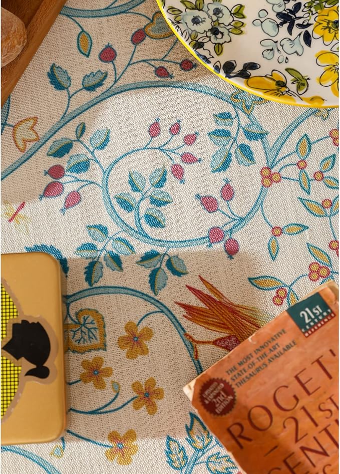 patdrea Designer Vintage French Extra Long Rectangular Tablecloth,Floral Birds Pattern Linen Table Cloth,Decorative Cover for Kitchen Dining Banquet,Christmas,Thanksgiving,67"x118"-Magnolia
