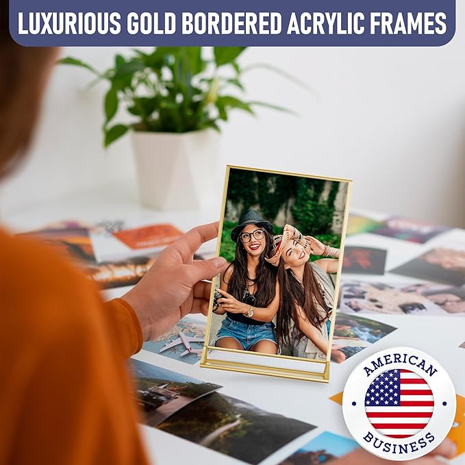 Dasher Products Gold Picture Frames Double-Sided, 6-Pack 4x6 Acrylic Table Number Holders, Clear Easel Stands for Signs, Gold Frames for Wedding Table Numbers, Menu Holders, and Photo Displays for Events and Décor