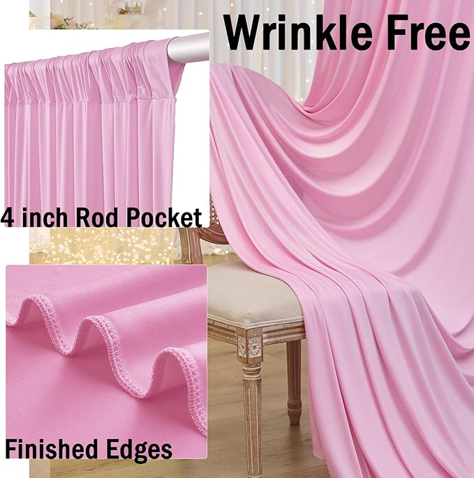 40ftx10ft Pink Backdrop Curtains for Parties, Wrinkle Free 8 Panels Silky Polyester Photo Backdrop Drapes Back Drop Cloth for Wedding Birthday Photography Baby Shower Decor