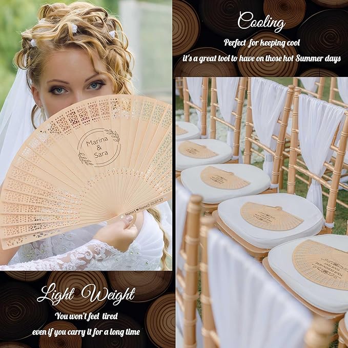 10 PCS Custom Fans Personalized Folding Fans for Line Dancing Wooden Hand Fan Wedding Favors Bulk Fans for Guests Party Event Use (Style09)