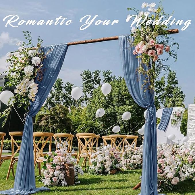 Wedding Arch Draping Fabric - Dusty Blue Chiffon, Set of 4 Panels, 20 Ft Length