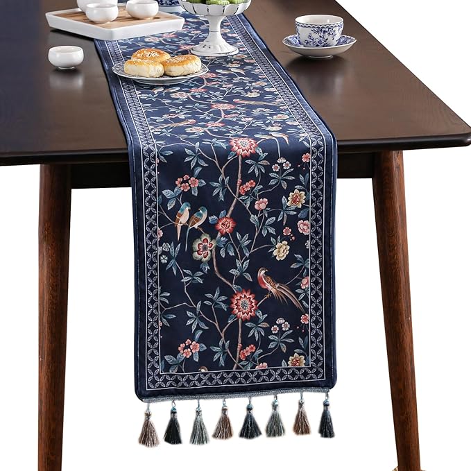 patdrea Vintage Chinoiserie Floral Table Runner Farmhouse for Home Kitchen Dining Decor Parties Family Dinners 12"*102"
