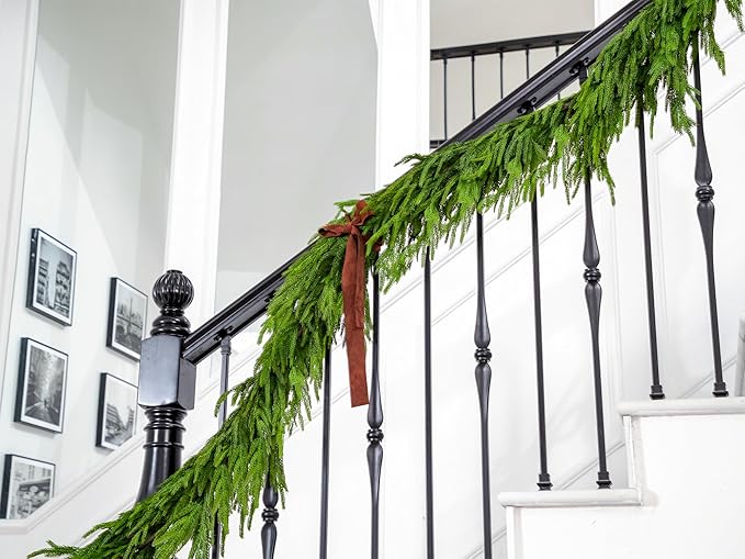 Norfolk Pine Garland, 6 Ft, Dark Green Realistic Faux Cedar Holiday Decor
