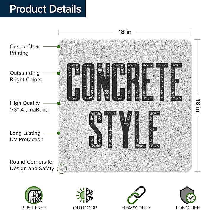 Custom Sign, Custom Street Sign, 11 Font Colors, 13 Font Styles, 4 Hole Options, 22 Sizes, 18x18 Inches, Rust Free DiBound, Fade Resistant, Made in USA by My Sign Center (Concrete)