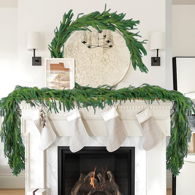 Garlands: 2-Pack Norfolk Pine Artificial Greenery, 9 Ft Each, Green