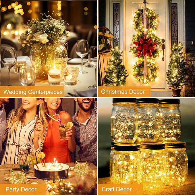 btfarm 50 Pack Fairy Lights Battery Operated [3 Modes], 7ft 20 Led Twinkle Lights String Lights Waterproof Bulk Small Mini Silver Wire for Christmas Mason Jars Wedding Table Centerpiece, Warm White