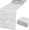 SquarePie Disco Table Runner 6 Pack - Silver Mirror Sequin Glitter Foil Runner for Disco Party Decor Retro 70s 80s Theme, Bachelorette Birthday Dance Decoration 12x108 Inch