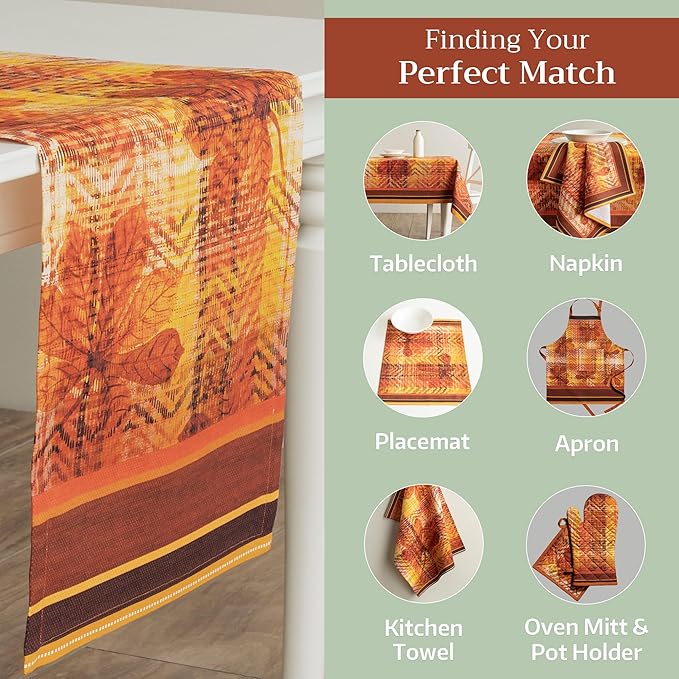 Maison d' Hermine Table Runner 100% Cotton Single Layer Table Runners 72 inches Long for Thanksgiving Christmas Decorations Home Kitchen Dining Party Wedding (Thanksgiving Tartan, 14.5" x 72")