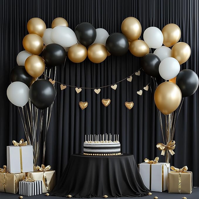 30ftx15ft Wrinkle Free Black Backdrop Curtain, 6 Panels 15FT Height Black Wedding Backdrop Drapes, Silky Polyester Back Drop Cloth for Birthday Photography Background Party Backdrop Draping