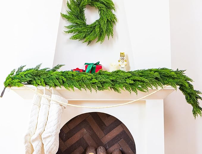 Christmas Garland, 6 Ft Extra Full Faux Cypress Pine in Dark Green