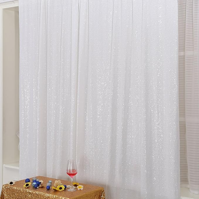 Poise3EHome White Sequin Backdrop Curtain, 10Ft x 10Ft White Glitter Photography Background Curtains, Sequence Backdrop Drapes for Wedding Party Festival Decor