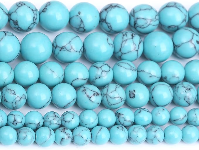 Lake Blue Turquoise Stone Beads Gemstone Round Crystal Energy Jade Beads Stone Beads for Jewelry Making DIY Bracelet Necklace Jewelry Making 1 Strand 15.5inch 35PCS 10MM