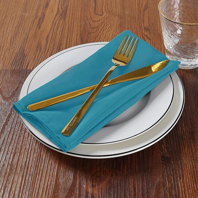 Cloth Napkins 17x17 inch Washable Polyester Dinner Napkins Soft Table Napkins for Wedding Party Dining Banquet(Caribbean Blue,25PCS)