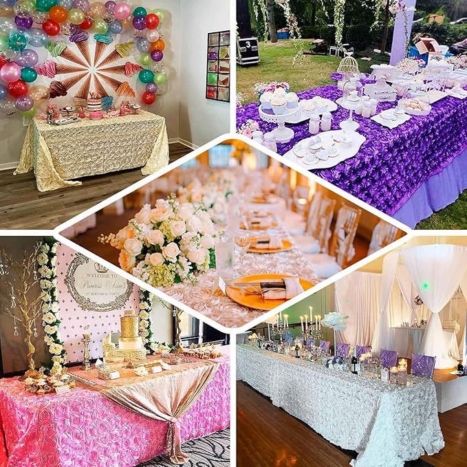 Efavormart 90"x132" Wholesale Rectangle Table Cover Blush Grandiose Rosette 3D Satin Tablecloth for Wedding Party Event