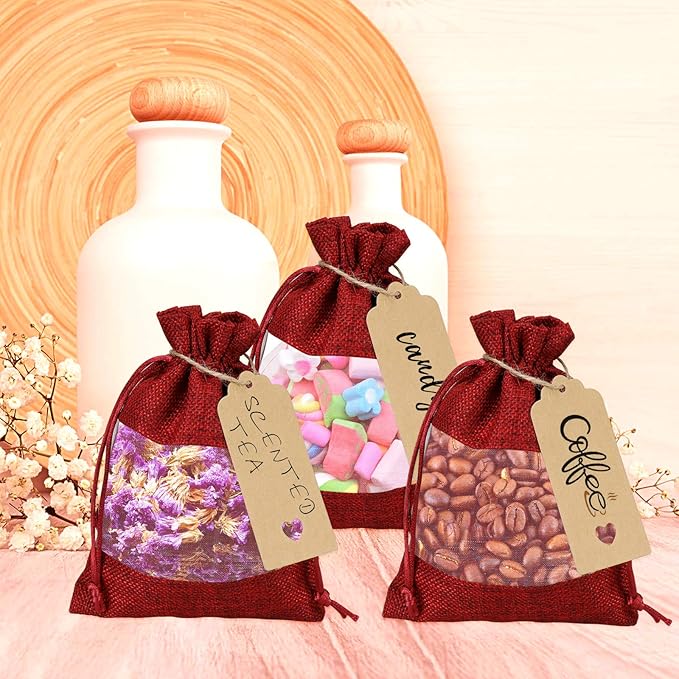 Gift Bags, 50 Count Red Sheer Party Bags, 5 x 7 Inch with Drawstring Closure