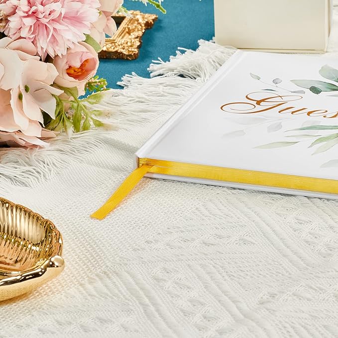 Guest Book with Gold Foil Cover, 120 Lined Pages, Hardcover