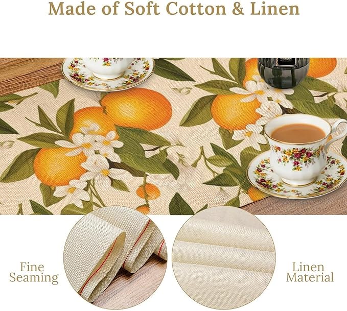 Vintage Orange Table Runner Spring Summer Orange Mandarin Floral Dinner Runner for Farmhouse Party Holiday Home Kitchen Dining Table Decor 13x70